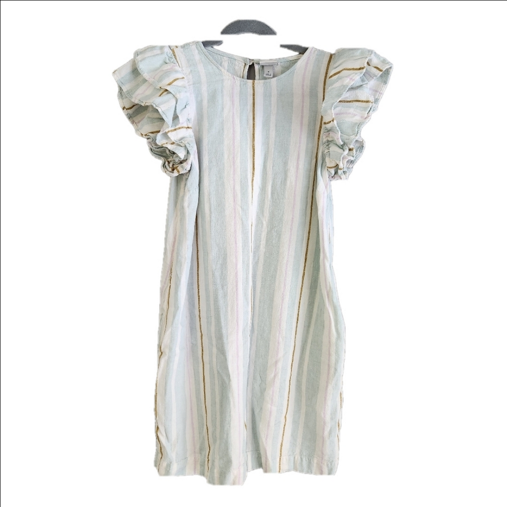 3/$25 A New Day  linen blend striped ruffle sleeve size Small dress pockets